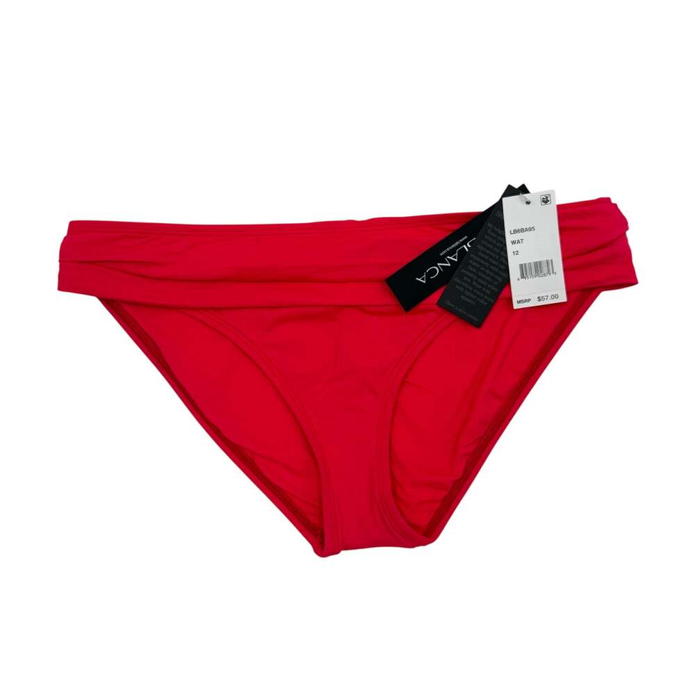 La Blanca Bikini Bottom Women SZ 12 NWT Shirred Hipster Foldover Watermelon Swim